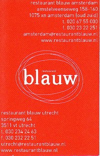 restaurant blauw amsterdam - business card